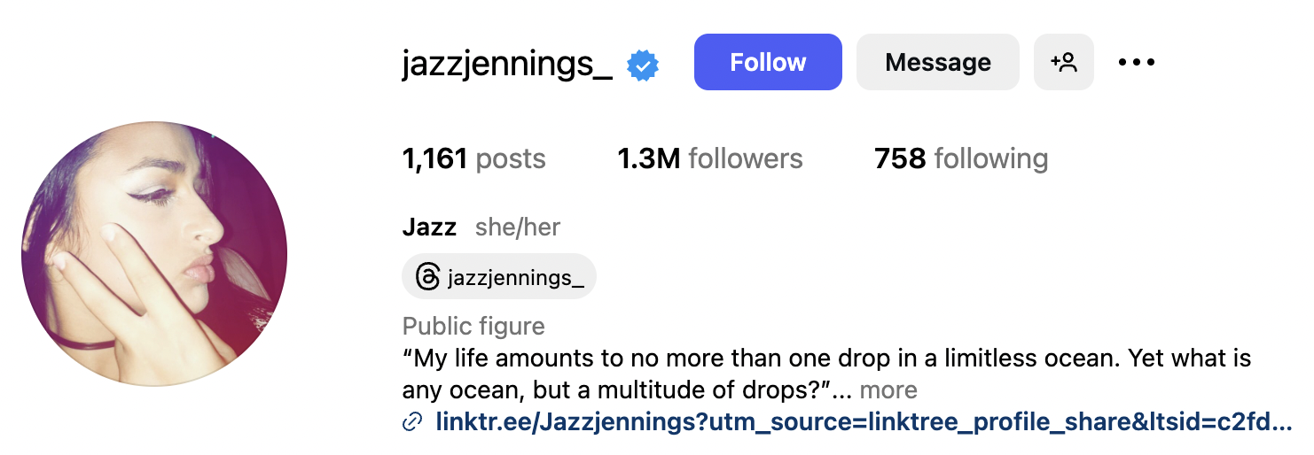 Jazz Jennings LGBTQ list _ IG profile screenshot