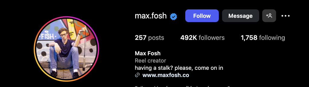 Max Fosh IG profile