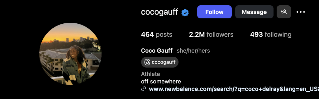 Coco Gauff IG profile